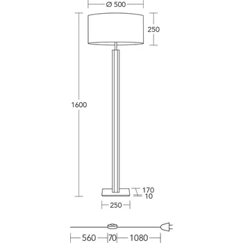 Lampička HerzBlut stojací lampa Karl K, kulatá, dřevo, bílá, 160 cm, E27 - Stínidlo - Ø 50 cm, výška 25 cm; podstavec - délka 25 cm, šířka 17 cm, výška 1 cm; délka přívodního kabelu 171 cm bílá, olejovaný dub, kartáčovaný matný nikl 3 x 60 W - Doprava zdarma