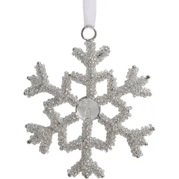 Vánoční dekorace Champagne antik závěsná sněhová vločka s korálky Snowflake - 9 cm