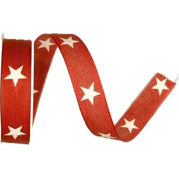 Stuha Vánoční stuha WHITE STARS RED červená 15mm x 2m ( 9,- Kč/m) (Vánoční stuha bavlněná, červená, oboustranná, potisk bílé hvězdy, s vlascem v lemu)