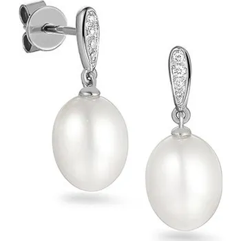 Náušnice Perlové napichovací náušnice s brilianty z bílého zlata 0,050 ct IZBR111AN + dárkové balení LUXUS zdarma