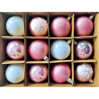 Vánoce ANDEL vánoce 2025 Sada plastových baněk 6 cm, 12 ks v krabičce, světle růžové