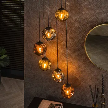 ZIJLSTRA Závěsná lampa Stellar, zlatá/stříbrná/měděná, Ø 50 cm, sklo 6 světel. zlatá, stříbrná, měděná, černá 6 x 60 W - Doprava zdarma