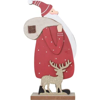 Vánoce ANDEL vánoce 2025 Santa dřevěný s vakem na postavení 12,5 x 23,5 cm