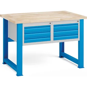Dílenský stůl Kovona Dílenský stůl KOVONA, 6 zásuvek na nářadí, nízké, buková spárovka, pevné nohy, 1200 mm