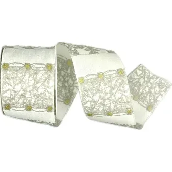 Stuha Stuha vánoční WHITE HARMONY bílá 40mm x 2m (7,50Kč/m) (Vánoční bílá stuha, jednostranný potisk, s vetkaným vlascem v okrajích)