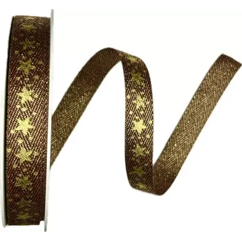 Stuha Vánoční stuha WINTER CELEBRATION CINNAMON 15mm x 20m (7,-Kč/m) (Vánoční stuha tkaná, bavlněná, barva skořicová, oboustranná, jednostranný potisk)