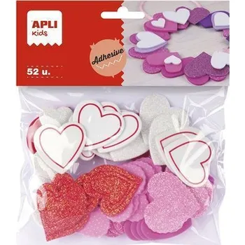 Apli Samolepicí pěnovka Eva Sheets, mix barev, se třpytkami, tvar srdce, 52 ks, APLI 13283 ,balení 52 ks 27680