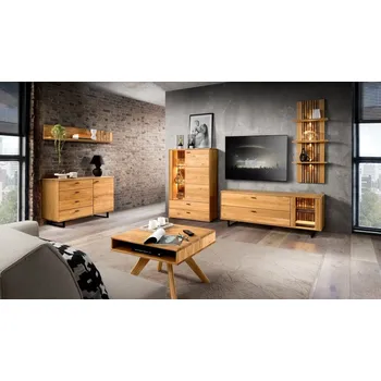 Komoda TRAMONTO dubový nábytek do obývacího pokoje včetně osvětlení
