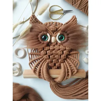 Ovčí rouno DIY sada pro výrobu macrame sovičky