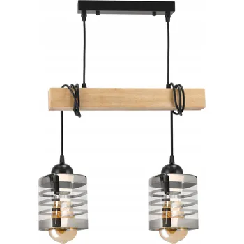 BERGE Závěsné stropní svítidlo LED dřevěný trám 2xE27 Lustrové skleněné pásky LDB-K-2XE27/2XK014