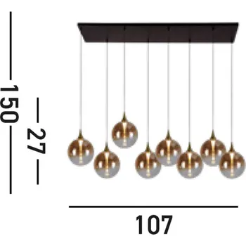 Searchlight Závěsné svítidlo LED Alchemy, 8 světel, černá, jantarová, sklo jantarová, černá, mosazná LED 30 W celkem - Doprava zdarma