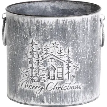 Květináč Dekorační plechový antik květináč Merry Christmas - Ø 15*16 cm