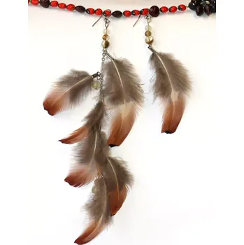 Náušnice JoyKa Peříčkové náušnice - Dlouhá a Krátká, Zemitá a Svobodná, Hnědá a Perleťová Láska, Minerální korálky 3664 (Česká Ruční Tvorba z Podkrkonoší - Každý kousek originální)