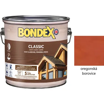 Lak na dřevo BONDEX CLASSIC tenkovrstvá syntetická lazura na dřevo exteriér 0.75 l Oregonská borovice