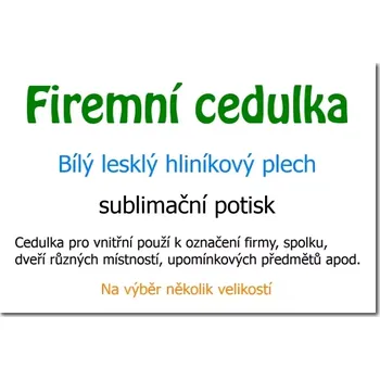 Informační tabulka Pelisport Firemní cedulka bílá hliníková 148 x 105 mm (A6)