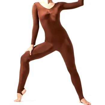 Dámský overall Dlouhý dámský overal pod patu, na cvičení, jógu, tanec, lycrový M Hnědá