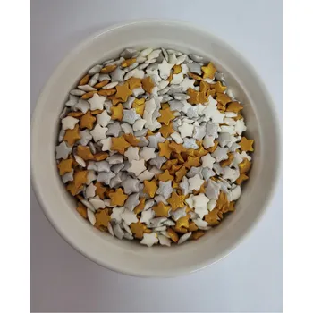 Přisada na vaření a pečení Lucie´s Sprinkles Hvězdičkový mix (zlatá, bílá, stříbrná) – Cukrové zdobení a posypky na dort (Vegan, Bez lepku) 90g: 90g