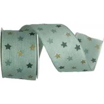 Stuha Stuha vánoční bavlněná LIGHT SPOTS mint 40mm x 2m (13,-Kč/m) (Stuha vánoční bavlněná, jednostranný potisk, s vlascem v lemu)