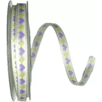 Stuha Stuha taftová LAVENDER HEARTS bílá 10mm x 20m (3,-Kč/m) POSLEDNÍ KUSY! (Stuha taftová, bílá, jednostranný potisk)