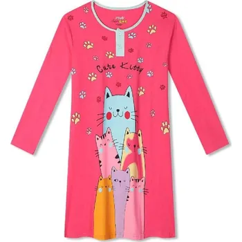 Dívčí noční košile DÍVČÍ NOČNÍ KOŠILE S KOČKOU Barva: Tmavě růžová, Velikost: 146