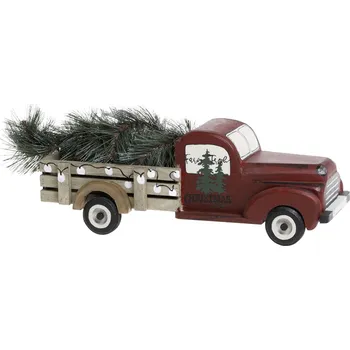 Vánoční dekorace Dřevěná dekorace staré auto s vánočním stromkem - 45*15*16 cm