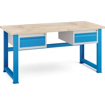 Dílenský stůl Kovona Dílenský stůl KOVONA, 2x1 zásuvka na nářadí, buková spárovka, pevné nohy, 1700 mm