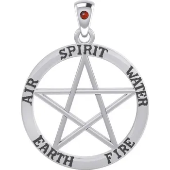 Přívěsek Pentagram živlů s granátem stříbrný přívěsek