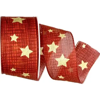 Stuha Vánoční bavlněná stuha HEAVEN HARMONY RED 40mm x 2m (14,-Kč/m) (Vánoční stuha červená, bavlněná, jednostranný potisk s glitrovým efektem, s drátkem v obou okrajích )