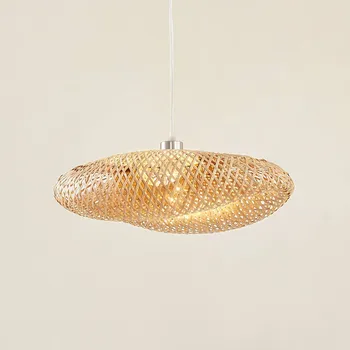 Závěsné světlo Lindby Eleane, bambus, přírodní, Ø 50 cm - Ø stříšky 12 cm, výška 2,5 cm; výška stínidla na lampu 18 cm bambusová příroda 1 x 15 W LED - Doprava zdarma