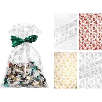Dárková taška EE Celofánový sáček vánoční transparent 16X25 cm vločky mix