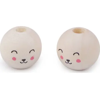 Dětské navlékací korálky Dřevěné korálky s obličejem Ø16 mm, malé, 2 přírodní sv.