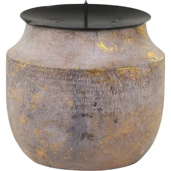 Svícen Zlato-přírodní antik dřevěný svícen na sloupovitou svíčku - Ø 9*8 cm