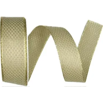 Stuha stuha tkaná Luxe Shine – Mokka krémová 25mm x 3m (11,-Kč/m) (Stuha tkaná, bavlněná, oboulící, zlatá hrana)