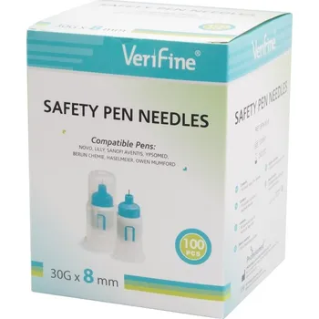 Odběrové pero Bezpečnostní jehly VERIFINE 8 pro všechna inz. pera 30G x 8 mm, 100 ks