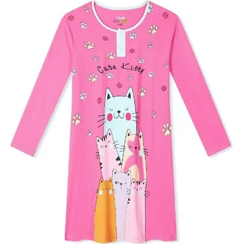 DÍVČÍ NOČNÍ KOŠILE S KOČKOU NOVINKA Barva: Růžová, Velikost: 122