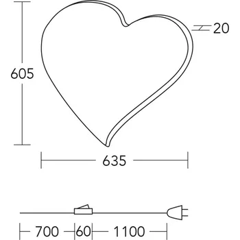 Lampička HerzBlut LED nástěnné světlo heart maxi, 60,5 cm, dřevo, zástrčka - Délka přívodního kabelu 186 cm olejovaný dub, kartáčovaný matný nikl 1 x 10 W LED - Doprava zdarma