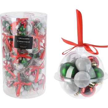 Vánoční dekorace Vánoční koule 30 mm - tradiční vánoční farby (sada 12 ks)