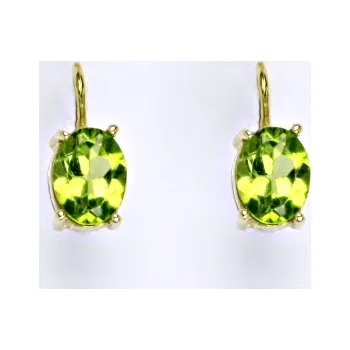 Drahý kámen Zlaté náušnice, přírodní olivín, žluté i bílé zlato - NK 1245 (olivín 8x6 mm)
