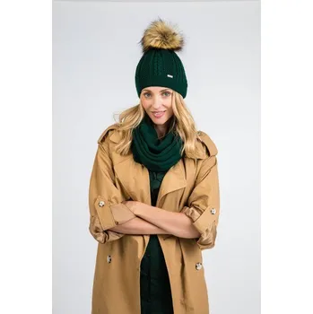 Čepice Pamami Dámský set čepice a šály Okungup tmavě zelená One size