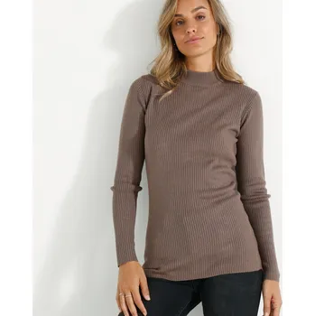 Dámský svetr Žebrovaný pulovr se stojáčkem hnědošedá 58