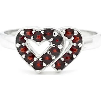 Prsten Stříbrný prsten srdce český granát Memory - 62, Rhodiování