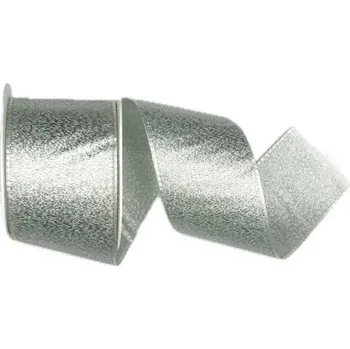 Stuha Stuha taftová HIGH SOCIETY SILVER matná 40mm x 3m (10,-Kč/m) (Stuha taftová s lurexem, oboulící , metalický efekt)