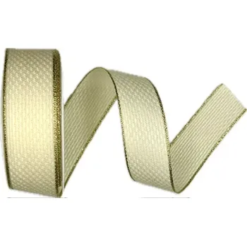 Stuha Stuha tkaná Luxe Shine – Ivory krémová 25mm x 3m (11,-Kč/m) (Stuha tkaná, bavlněná, oboulící, zlatá hrana)
