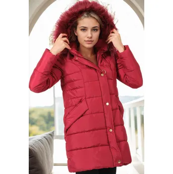 Z6745 DEWBERRY WOMEN'S COAT-BURGUNDY-1 dewberry fuchsiová 3068737