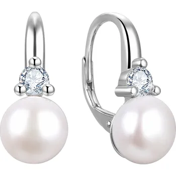 Náušnice NUBIS® Stříbrné perlové náušnice se zirkony - NB-3026