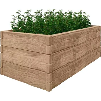 Ztracené bednění Betonový vyvýšený záhon - dekor dřevo pískovec - výška 0,25 m