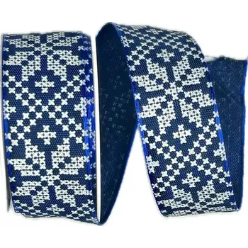 Stuha Stuha vánoční NORDIC BLUE modrá 25mm x 2m (7,-Kč/m) (Vánoční stuha taftová, tmavě modrá,jednostranný potisk, imitace výšivka)