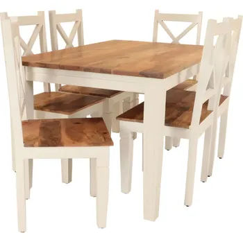 Jídelní set Dřevěný jídelní set pro 6 osob z dřeva mango