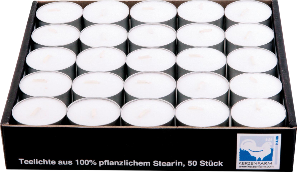 Kerzenfarm Sada čajových svíček z palmového vosku v plechu (50 ks)