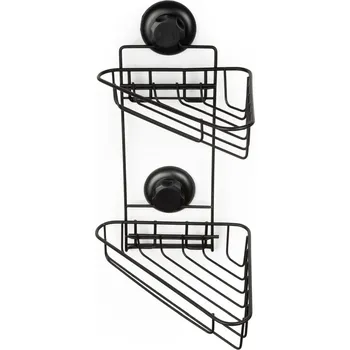 Sada koupelnových doplňků Dvojitá rohová polička do koupelny Compactor Bestlock Black - bez vrtání, nosnost až 12 kg